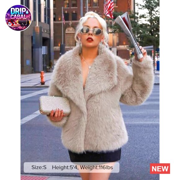 Faux Fur Coat Fluffy Jacket Long Sleeve Lapel Shaggy Outerwear with Pockets - Picture 5 of 7